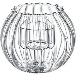 Wilmax Bougeoir - Lustre Cannelé - Bougeoir Pour 1 Bougie Chauffe-Plat - Bougeoir Transparent - Bougeoir Pour Mariage, Maison, Salon, Table Basse, Décoration - Neuf