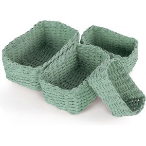 MEVRONISSHOP-Paniers de Rangement, Lot de 4 Panier Osier Rangement Panier Rangement Salle de Bain pour Jouets B&eacute;b&eacute;, Cosm&eacute;tique, Id&eacute;al pour une Utilisation Comme de Salle de Bain, Cuisine(Vert) - Neuf