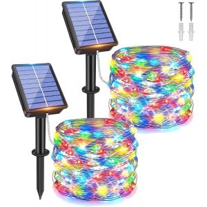 KAL-Lot De 2 Guirlandes Lumineuses Solaires D'Extérieur - Fil De Cuivre - 16 M - 160 Led - 8 Modes - Résistantes Aux Intempéries - Pour Jardin, Balcon, Sapin De Noël - Multicolore - Neuf