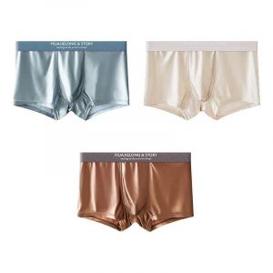 1/3 Pi&egrave;ces Respirant Mince Satin Soie Boxer Slips Sans Couture Taille Moyenne Glace Soie Boxeurs Cale&ccedil;ons Sous-V&ecirc;tements Lisses Pour Hommes Quotidien.3pc Style C.L - Neuf