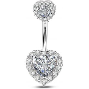 14g Piercing Au Nombril Acier Chirurgical Argent Femme Anneau De Nombril Barbell Coeur Cz Zircons Fille Bijoux De Piercing - Neuf