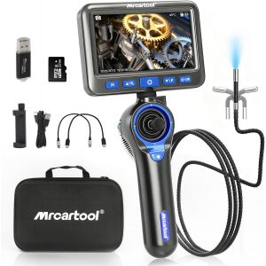 MEVRONISSHOP-4-Way-360&deg; cam&eacute;ra endoscopique avec lumi&egrave;re, Tube Mince de 6,2 mm & &eacute;cran de 5,0 Pouces, t&ecirc;te Mobile, 1080P & IP67 cam&eacute;ra d'inspection pour Moteurs Automobiles, tuyaux et Machines (1 m) - Neuf