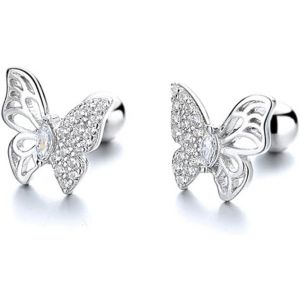 Boucles D'oreilles À Tige Papillon En Argent Sterling 925 Avec Cristal Zriconia Délicat Pour Cartilage, Tragus, Hélix, Boucles D'oreilles À Tige Avec Fermoir À Vis, Cadeau Pour Femmes Et Fil[H143] - Neuf