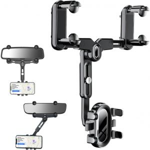 Support Téléphone Rétroviseur Voiture, Support Téléphone De Voiture Rétractable Multifonctionnel Rotatif À 360, Universel Porte-Supports Supports De Miroir Rétroviseur Pour Smartphone De 4 À 7 Pouce - Neuf