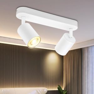 KAL-Spot Plafond Gu10 Plafonnier 2 Spots Blanc Orientable Moderne Luminaire Intérieur Plafonnier Éclairage De Plafond Pour Cuisine, Chambre, Salon, Couloir, Ampoule Non Incluse - Neuf