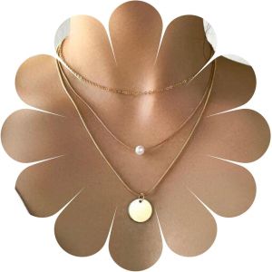 Collier Ras Du Cou Boho Perle Pi&egrave;ce De Monnaie Collier Pendentif Disque D'or Collier De Perles En Couches Collier De Perles Vintage Collier Serpent Rond Cha&icirc;ne Bijoux Pour Femmes Et Filles - Neuf