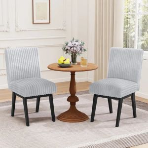 COSTWAY Lot de 2 Chaises de Salle &agrave; Manger Tapiss&eacute;es en Tissu avec Assise Rembourr&eacute;e, Pieds en Bois de Caoutchouc 46 x 65,5 x 91 cm - Neuf