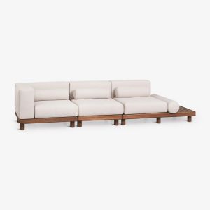 Canap&eacute; D'angle Modulaire De Jardin 3 Pi&egrave;ces Avec Table D'appoint Lat&eacute;rale En Acacia Edrien Brun Acacia - Neuf