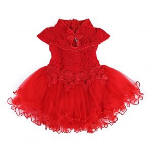 Robe D'ete Princesse Tutu Pour Bebe Fille, Jupe En Tulle Et Dentelle Avec Noud (Rouge Xl) - Neuf