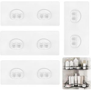 Lot de 4 crochets adhésifs de rechange pour étagère de douche,crochets adhésifs d'angle transparents pour étagère d'angle de salle de bain,cuisine,panier de douche (crochet double) - Neuf