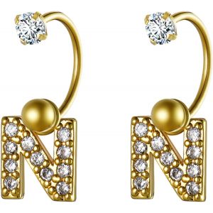 Kal-Boucle Doreille Femme Clous D'oreilles Lettre A-Z Initiale De Prenom Avec Zircone,Piercing Bijoux En Acier Inoxydable Goujon De Nez Ongles D'os D'oreille - Argent Ou Dor&eacute; - Neuf