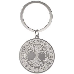 Kal-Porte-Cl&eacute;s Arbre De Vie En Acier Inoxydable Forme Ronde 24 Runes Nordiques Noeud Celtique Irlandais Amulette Viking Minimaliste Bijoux Pour Homme Et Femme - Neuf