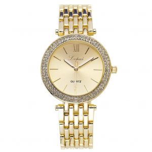 Lvpai Strass Décoration Alliage Bracelet Boîtier Quartz Mouvement Affichage Analogique Montre (Or) - Neuf