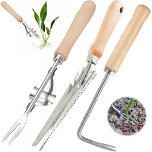 CHECARZHN--NO1-Désherbeur Manuel En Acier Inoxydable Pour Le Jardin - Pour Creuser, Planter Les Racines Et Les Pissenlits - Avec Manche En Bois - Pour Creuser, Désherber, Transplanter (3) - Neuf