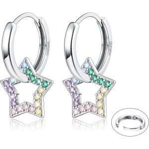 Kal-Boucles D'oreilles Fille Femme Argent Sterling 925 Boucles D'oreilles Pendantes En Étoile Argent Boucles D'oreilles Créoles Fantaisie Boucles D'oreilles Pendantes Argent Créoles Fille Femme - Neuf