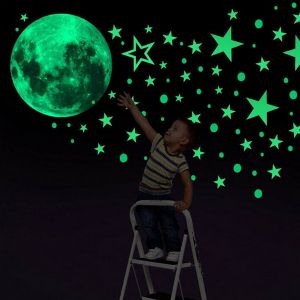 Stickers muraux phosphorescents Lune et &eacute;toiles - 435 pi&egrave;ces pour la d&eacute;coration de la chambre d'enfant et de la maison - Neuf