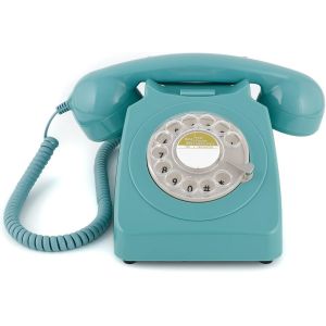 746 T&eacute;l&eacute;phone Fixe R&eacute;tro De Style Ann&eacute;es 1970 &Agrave; Cadran Rotatif - Cordon Extansible, Sonnerie Authentique - Bleu - Neuf