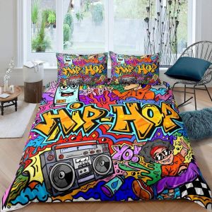 Housse De Couette X Cm Enfant Graffitis Hip-Hop Parure De Lit Personnes Avec Fermeture &iquest;&iquest;Clair Doux Respirant Confortable Microfibre Housse De Couette Et Taie D'oreiller X Cm - Neuf