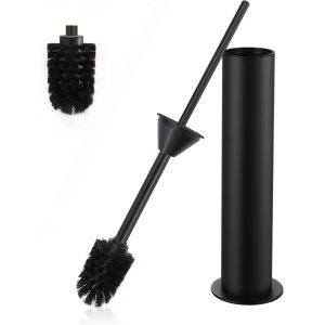 KAL-Brosse Toilettes Wc Métallique Autoportante, Brosse Wc Or Brossé Avec 2 Têtes De Balai Toilette Wc Anti-Goutte Et Anti-Obstruction Avec Un Long Manche. (Noir) - Neuf