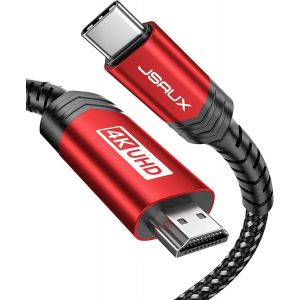 Câble USB C vers HDMI 3M [4K@60Hz], USB Type C vers HDMI [Thunderbolt 3] Compatible avec MacBook Pro 2021, Macbook Air, iPad Pro 2020, Samsung Galaxy S22/ S21, Surface Book 2 Usw - Rouge - Neuf