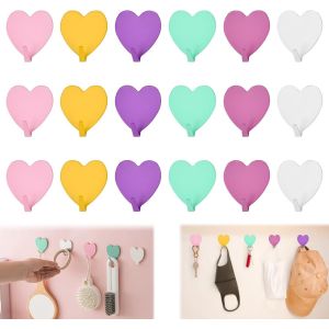 ERYI-18Pcs Crochets Adhesifs, Crochets Adhesifs Muraux Crochet Adhésif Porte Manteau Enfant Multicolore Forme De Coeur Crochet Adhesif Crochet Adhesif Serviette Sans Perçage Pour Sall De Bain - Neuf
