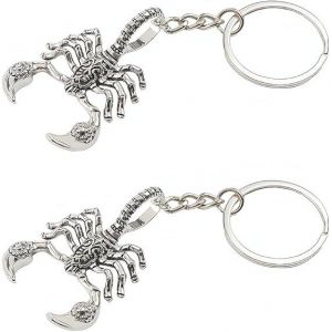 2 Pcs Film Créatif Argent Antique Roi Scorpion Clé De La Chaîne D'accessoires De Clé De Voiture De La Boucle Animal, Porte-Clés Clé Pendentif Bijoux De Mode Hommes - Neuf