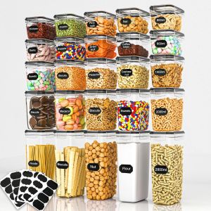 Jexnovashop-Boîte Alimentaire Set, Boite De Rangement Cuisine Lot De 25,Sans Bpa, 100% Étanche,Adaptés Au Micro-Ondes, Pour Céréales,Pâtes,Farine,Sucre Etc¿2.8l, 2l, 1.4l, 0.8l - Neuf