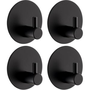 Eryi-Crochet Adhesif Mural 4 Pièces, Crochet Autocollant Adhesif Crochets Ronds En Acier Inox 304 Crochets Adhesifs Muraux Avec Coussinet Collant Crochet Adhesif Mural Salle De Bain (Noir) - Neuf