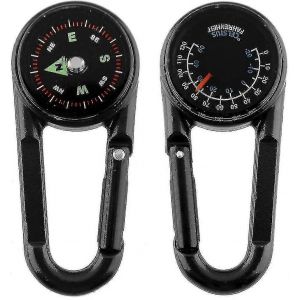 Boussole Mousqueton + Boussole + Thermomètre, Boussole Portable Multifonctionnelle En Métal Pour Randonnée/Voyage - Neuf