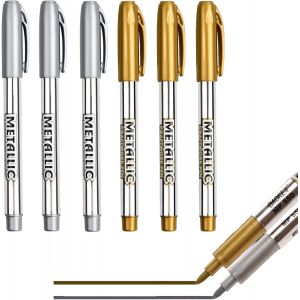 Lot De 6 Stylos De Peinture Acrylique Doré Et Argenté, Marqueurs Métalliques Scintillants À Séchage Rapide, Brillants Et Permanents Pour Scrapbooking, Fabrication De Cartes, Bricolage, Peinture, - Neuf