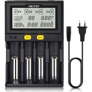 Chargeur De Batterie Universel, Miboxer Smart Chargeur Universel 4 Baies, &Eacute;cran Lcd Automatique, Charge Rapide Rechargeable Li-Ion Lifepo4 Ni-Mh Ni-Cd Aa Aaa C 18350 18500 18700 20700 21700 26650 - Neuf