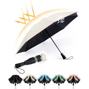 ERSHI-Parapluie Pliant inversé Compact Anti UV- Parapluie Femme Automatique Resistant Vent, Parapluies de Voyage Portables, Revête[107] - Neuf