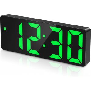 KAL-Réveil Numérique, Horloge De Bureau Numérique, Horloge Digitale À Led Avec Voix Et Touche Activée, Date, Température, Snooze, 3 Niveaux Luminosité Réglable, Batterie/Usb, Pour Maison-Vert - Neuf