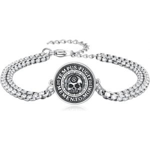 Memento Mori Bracelet En Argent Sterling 925 Avec Tête De Mort - Cadeau Pour Homme Et Femme, 22 Cm, Argent Sterling - Neuf