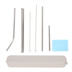Hjlian Ensemble De Pailles Et De Chiffons De Nettoyage Reutilisables En Acier Inoxydable Pour Boire Du Cafe Et Du Lait - Neuf