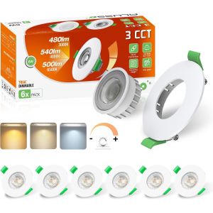 Alusso Lot De 6 Spots Led Ultra Fins &Agrave; Intensit&eacute; Variable 6w 75-78 Mm, Spots Led Inclinables 3000k 4000k 6500k, Spots Led &Agrave; Intensit&eacute; Variable Pour Cuisine, Salle De Bain, Salon, Blanc - Neuf