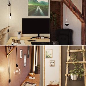 TIANYI-2 pièces câble textile LEHA, fiche, interrupteur, noir, 3 m, douille de lampe, 1x E27 max. 60W - Neuf