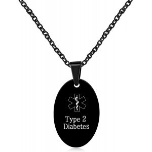 Kal-Collier D'alerte M&eacute;dicale Avec Gravure Gratuite Et Pendentif Ovale U2013 Bijou M&eacute;dical &Eacute;tanche Pour Diab&egrave;te, Hommes Et Femmes Ya4674 - Neuf