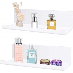 KALANKA-2pcs &eacute;tag&egrave;re Murale sans per&ccedil;age, mat&eacute;riau Acrylique, &eacute;tag&egrave;re Murale de d&eacute;coration de la Maison, adapt&eacute;e &agrave; la Cuisine, &agrave; la Salle de Bain, au Bureau, au Salon, Blanc - Neuf