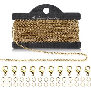 Mevronisshop-5m Cha&icirc;nes Dor&eacute;, 2x3mm Cha&icirc;ne En Acier Inoxydable Pour Cr&eacute;ation Bijoux Avec 10 Fermoirs &Agrave; Homard Et 20 Anneaux Saut Kit Fabrication Bijouxs Pour Diy Fabrication, Breloques, Artisanat - Neuf