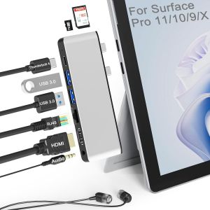 Station d'accueil Surface Pro 11 10 9 avec HDMI 4K,USB-C Thunderbolt 4 (vidéo 8K+40 Gbit/s+PD 100 W),Ethernet 100 M,USB 3.0,lecteur de carte SD TF,audio 3,5 mm,pour Surface Pro 11/10/9/X.[M393] - Neuf