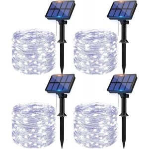 [Lot de 4 Guirlande Solaire Exterieur, 12m 120 LED Guirlande Lumineuse Exterieure Solaire Étanche 8 Modes Décoration Lumière pour Jardin Terrasse Cour Maison Noël Mariage Fête Blanc chaud - Neuf