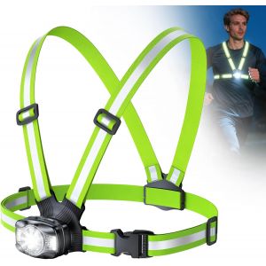 Jexnovashop-500lm Lampe Running Pectorale, 6 Modes Lampe Course A Pied Avec Faisceau R&eacute;glable 45&deg;, Remplacer Lampe Frontale, Rechargeable Gilet Reflechissant &Agrave; 360&deg; Pour Cyclisme/Jogging Sports Noctu - Neuf