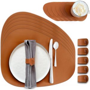 Ulteronixshop-Miqio Set De Table En Cuir Synth&eacute;tique - Lot De 18 Dessous De Plat Pour Table - Sets De Table En Cuir Lavables - 6 Sets De Table, Dessous De Verre, Ronds De Serviette | Cognac | En Form - Neuf