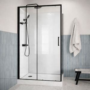 Cabine de Douche Rectangle 115x90 - Colonne Thermostatique Noire et Receveur Haut Effet Pierre - Neuf