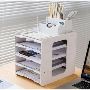 Eryi-5 Niveaux Organisateur De Bac À Courrier, Bac De Classement En Papier A4 Détenteur De Document De Fichier Organisateur De Bureau Avec Porte-Stylos Pour Maison Bureau École Bureau Organiser - Neuf