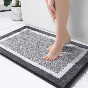 (Gris Foncé) 1 Tapis De Bain Doux En Microfibre, Tapis De Salle De Bain Antidérapant, Tapis De Bain Absorbant L'eau De Douche Lavable En Machine, Tapis De Sol De Salle De Bain - Neuf