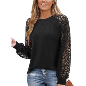 Utigh-Chemisier À Manches Longues En Dentelle Gaufrée Pour Femme - Col Rond - Élégant - Tenue Business - Neuf