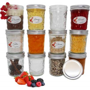Tianyi-!® Lot De 12 Bocaux De Conservation Avec Motif Diamant | 200 Ml | Couvercle Argenté | Pots À Confiture, Pots À Dessert, Pots Pour Bébé, Pots À Yaourt | Pour Mariage, Anniversaire - Neuf