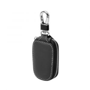 &Eacute;tui pour cl&eacute;s de voiture en cuir PU, &eacute;tui porte-cl&eacute;s avec fermeture &agrave; glissi&egrave;re lisse et coutures renforc&eacute;es, dimensions 14 x 9,8 x 2,7 cm, couleur noire, id&eacute;al pour homme et femme - Neuf